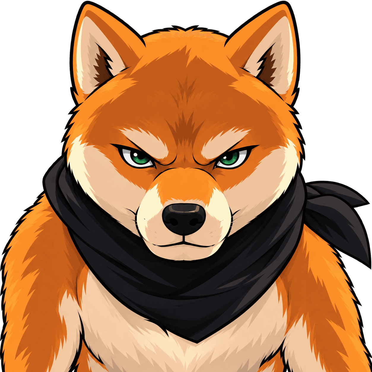 The Dog INU staring you down, black scarf on